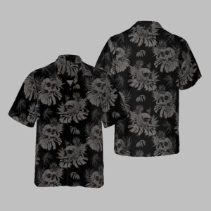 Halloween 2025 Seamless Gothic Skull With Butterfly Goth Hawaiian Shirt 1 1