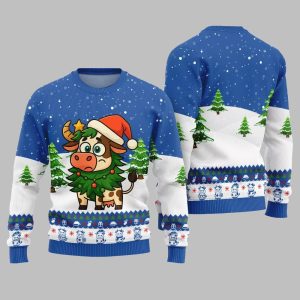 2025 Christmas Adorable Santa Cow Ugly Christmas Sweater 1
