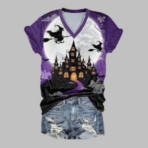 2025 Halloween Women's Witch Print Short Sleeve T-Shirt