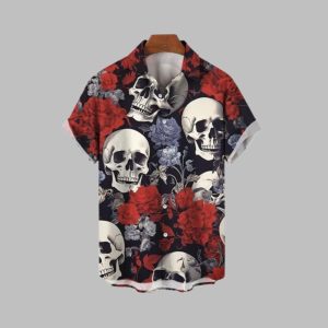 2025 Halloween Skull Flower Hawaiian Shirt 1 1