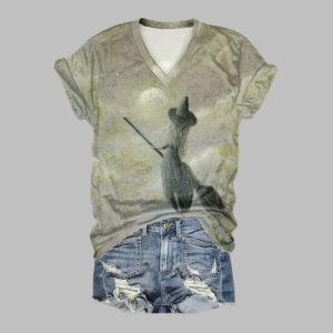 2025 Halloween Witch Print Short Sleeve T-Shirt
