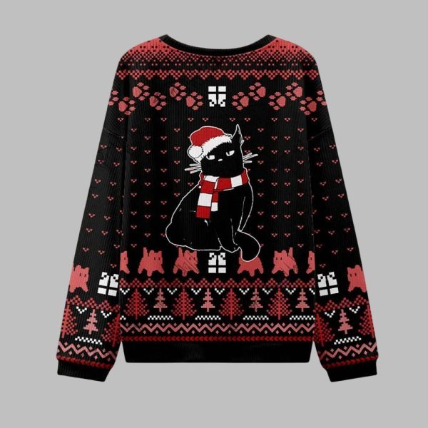 2025 Christmas Black Cat What What Ugly Christmas Sweater 2