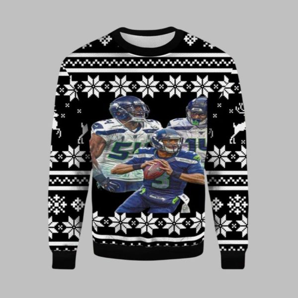 2025 Christmas Bobby Wagner DK Metcalf Russell Wilson Ugly Christmas Sweater 1 1