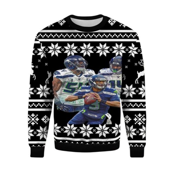 2025 Christmas Bobby Wagner DK Metcalf Russell Wilson Ugly Christmas Sweater 1 2