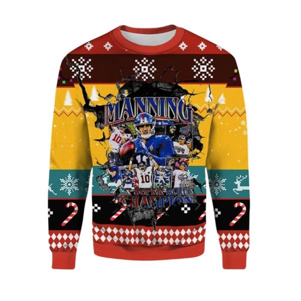 2025 Christmas Eli Manning NY Giants Ugly Christmas Sweater 1 2