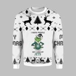 2025 Christmas Grnch I Hate People But I Love My Jets Ugly Christmas Sweater