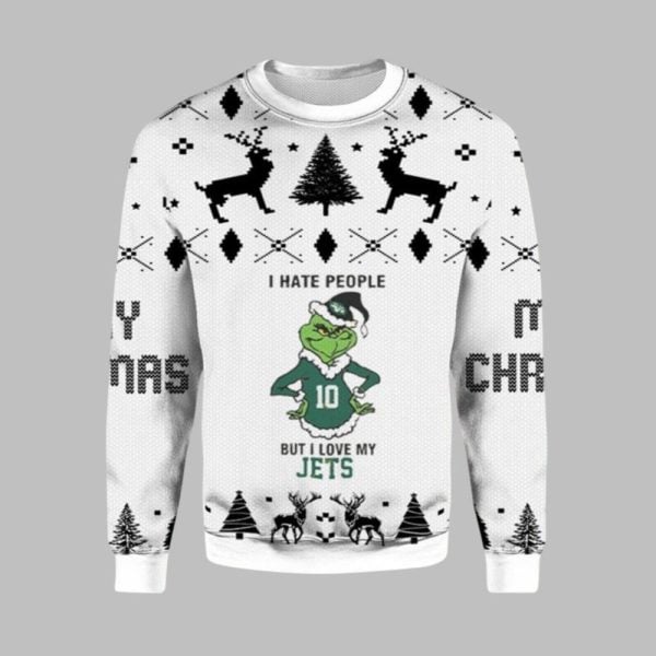 2025 Christmas Grnch I Hate People But I Love My Jets Ugly Christmas Sweater 1 1