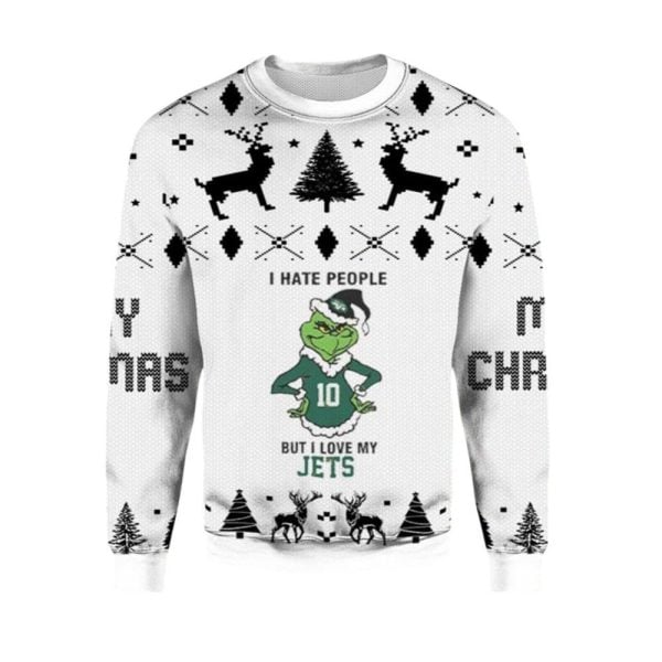 2025 Christmas Grnch I Hate People But I Love My Jets Ugly Christmas Sweater 1 2