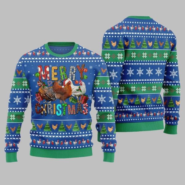 2025 Christmas Hilarious Farm Chicken Ugly Christmas Sweater 1