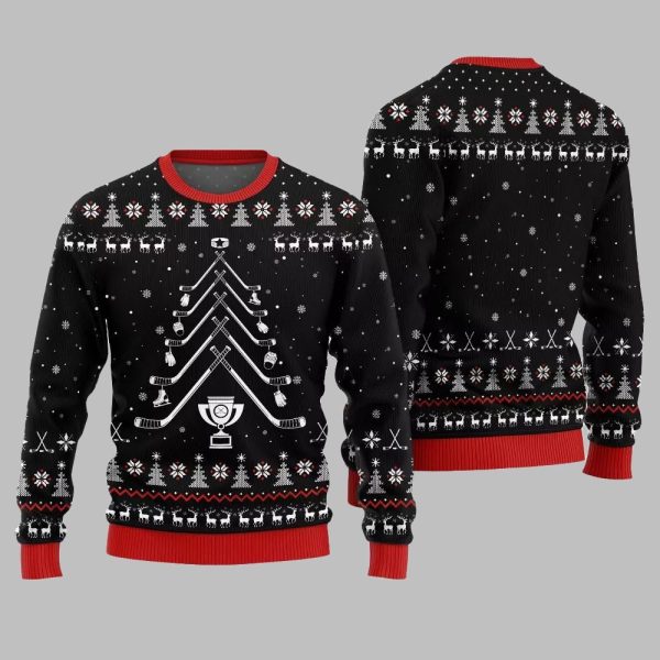 2025 Christmas Hockey Stick Tree Ugly Christmas Sweater 2