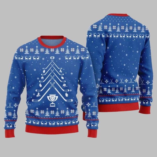 2025 Christmas Hockey Stick Tree Ugly Christmas Sweater 3