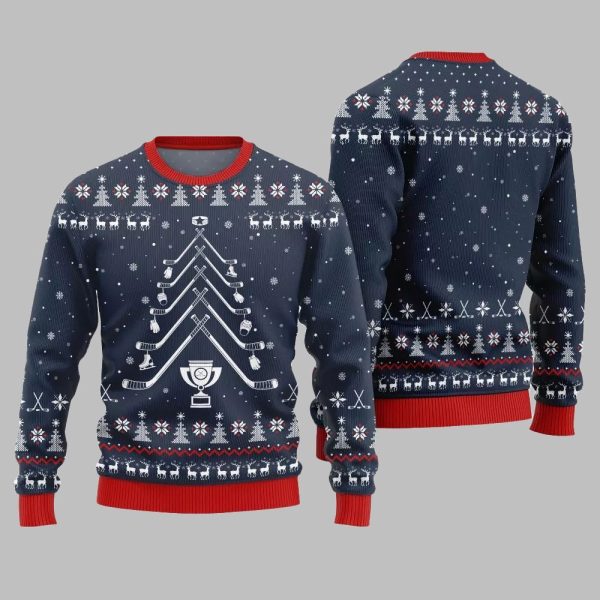 2025 Christmas Hockey Stick Tree Ugly Christmas Sweater 4
