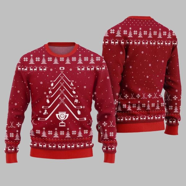 2025 Christmas Hockey Stick Tree Ugly Christmas Sweater 5