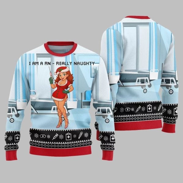 2025 Christmas I Am A RN Really Naughty Ugly Christmas Sweater 1