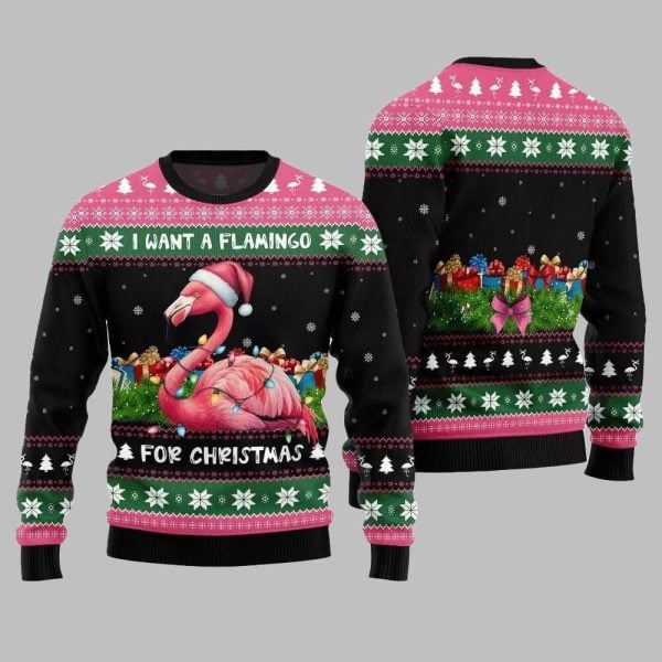 2025 Christmas I Want A Flamingo For Christmas Ugly Christmas Sweater 2
