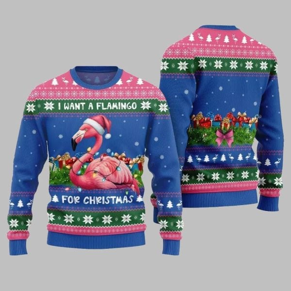2025 Christmas I Want A Flamingo For Christmas Ugly Christmas Sweater 4