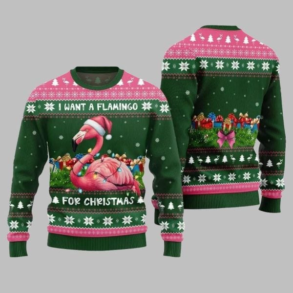 2025 Christmas I Want A Flamingo For Christmas Ugly Christmas Sweater 5
