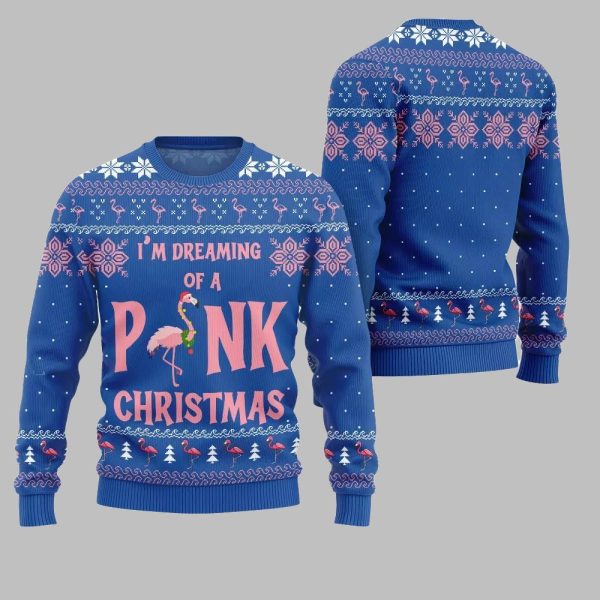 2025 Christmas Im Dreaming Of A Pink Flamingo Ugly Christmas Sweater 4
