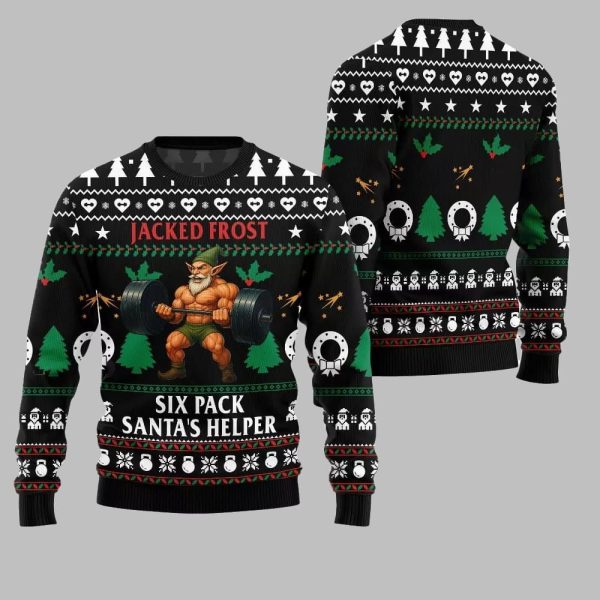 2025 Christmas Jacked Frost Six Pack Santas Helper Ugly Christmas Sweater 2