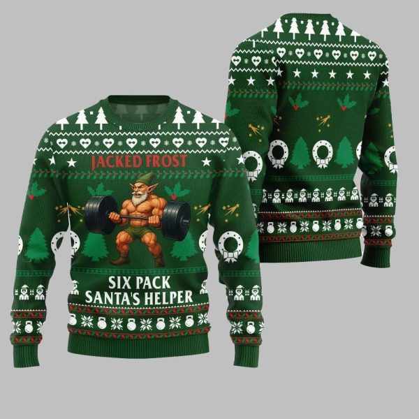 2025 Christmas Jacked Frost Six Pack Santas Helper Ugly Christmas Sweater 3