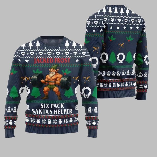 2025 Christmas Jacked Frost Six Pack Santas Helper Ugly Christmas Sweater 4