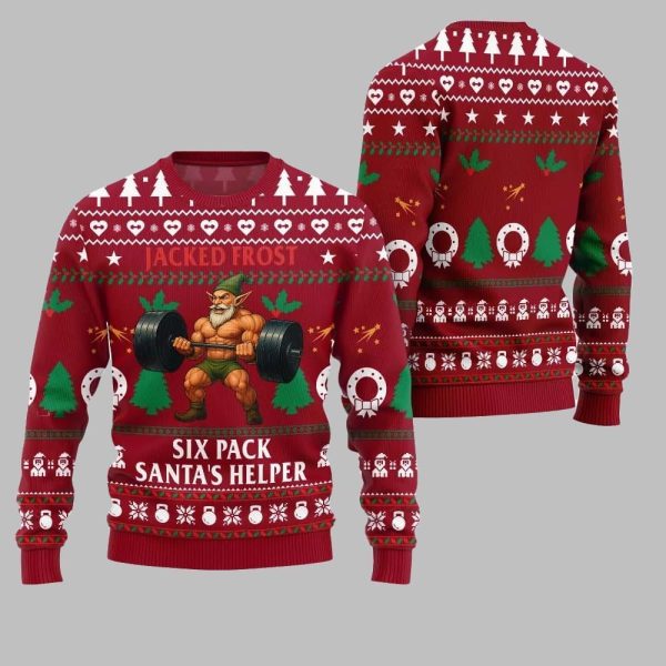 2025 Christmas Jacked Frost Six Pack Santas Helper Ugly Christmas Sweater 5