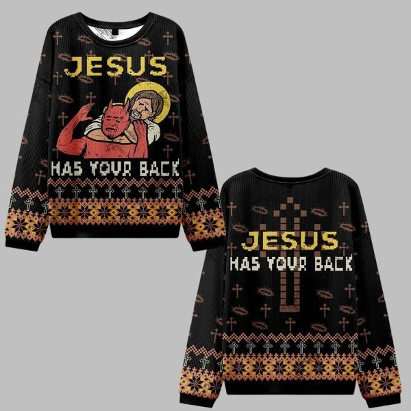 2025 Christmas Jesus has Your Back Ugly Christmas Sweater 0