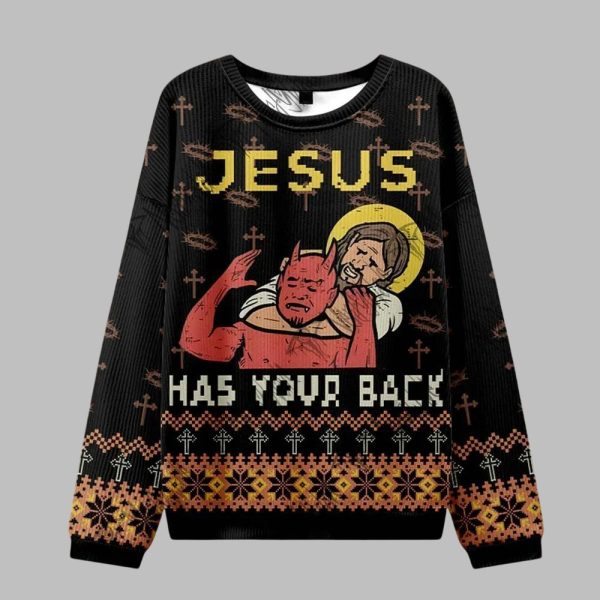 2025 Christmas Jesus has Your Back Ugly Christmas Sweater 1