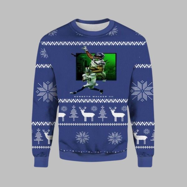 2025 Christmas Kenneth Walker Seahawks Ugly Christmas Sweater 1 1