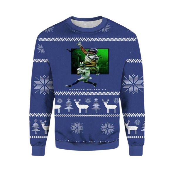 2025 Christmas Kenneth Walker Seahawks Ugly Christmas Sweater 1 2