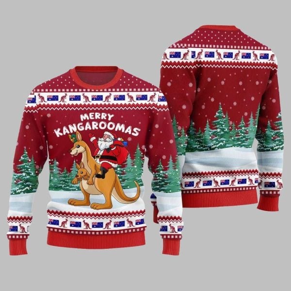 2025 Christmas Merry Kangaroomas Ugly Christmas Sweater 1