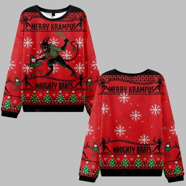 2025 Christmas Merry Krampus Naughty Brats Ugly Christmas Sweater 0