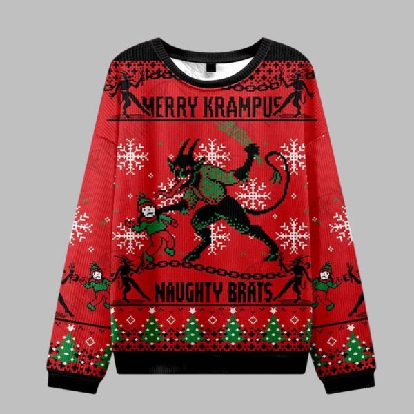 2025 Christmas Merry Krampus Naughty Brats Ugly Christmas Sweater 1