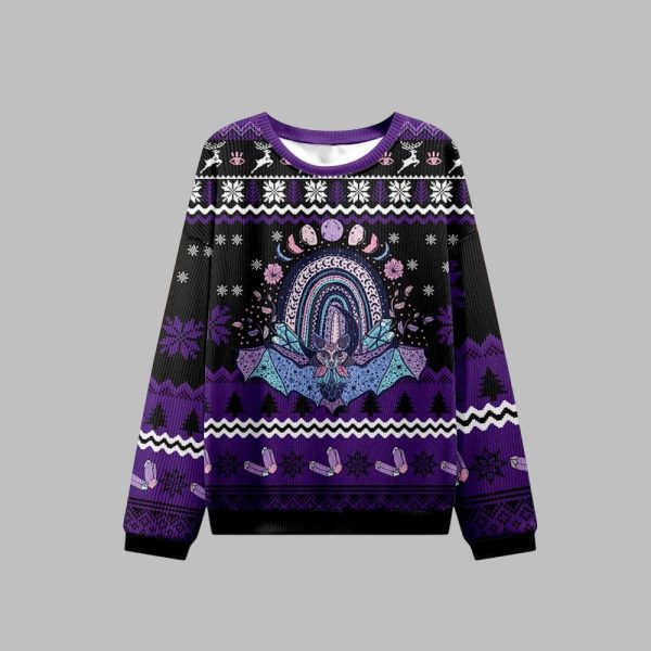 2025 Christmas Moon Phase Bat Ugly Christmas Sweater 1