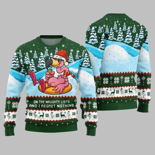 2025 Christmas Naughty List Flamingo Ugly Christmas Sweater 3