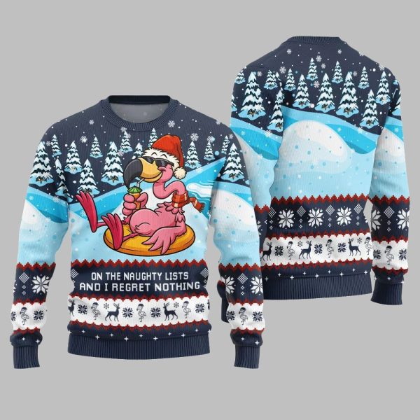 2025 Christmas Naughty List Flamingo Ugly Christmas Sweater 4