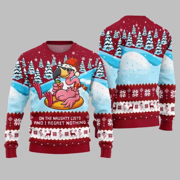 2025 Christmas Naughty List Flamingo Ugly Christmas Sweater 5