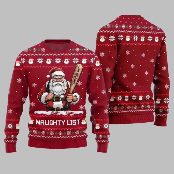 2025 Christmas Naughty List Santa Ugly Christmas Sweater 4