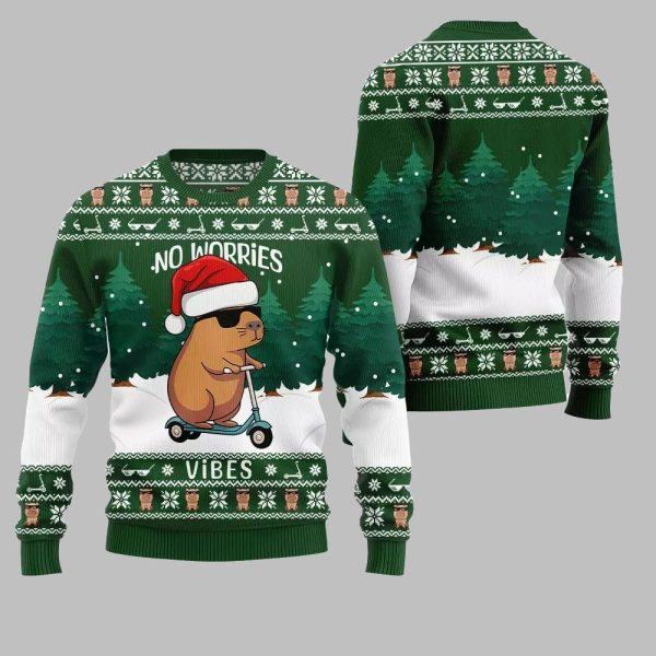 2025 Christmas No Worries Vibes Capybara Ugly Christmas Sweater 2