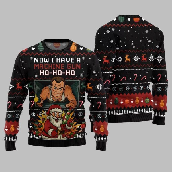 2025 Christmas Now I Have A Machine Gun Ho Ho Ho Ugly Christmas Sweater 2