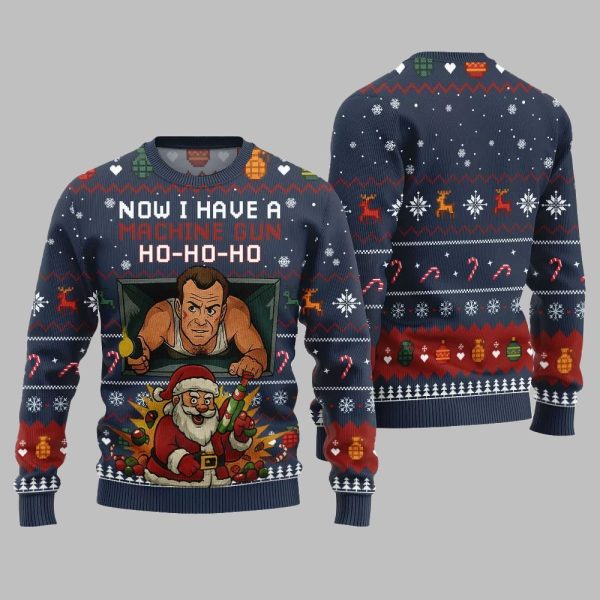 2025 Christmas Now I Have A Machine Gun Ho Ho Ho Ugly Christmas Sweater 5