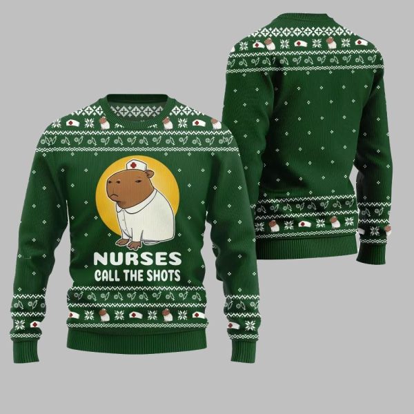 2025 Christmas Nurse Capybara Call The Shots Ugly Christmas Sweater 1