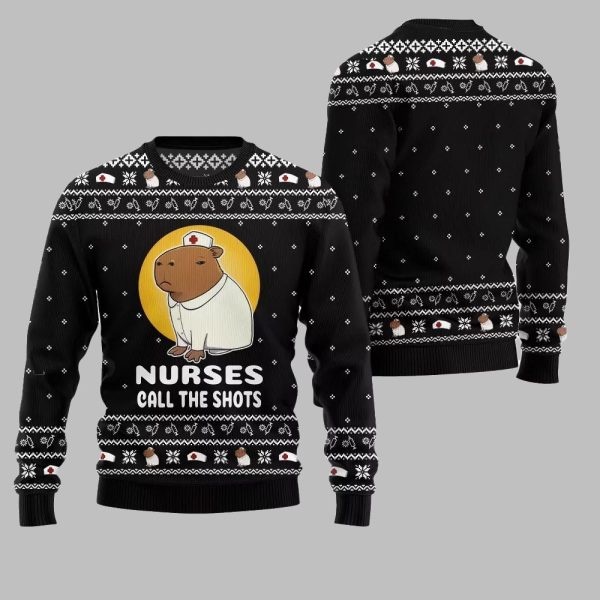 2025 Christmas Nurse Capybara Call The Shots Ugly Christmas Sweater 2