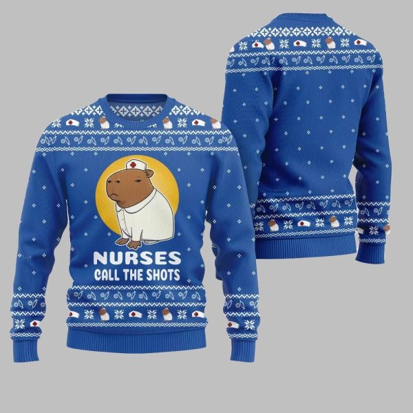 2025 Christmas Nurse Capybara Call The Shots Ugly Christmas Sweater 3