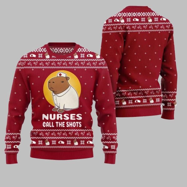 2025 Christmas Nurse Capybara Call The Shots Ugly Christmas Sweater 4