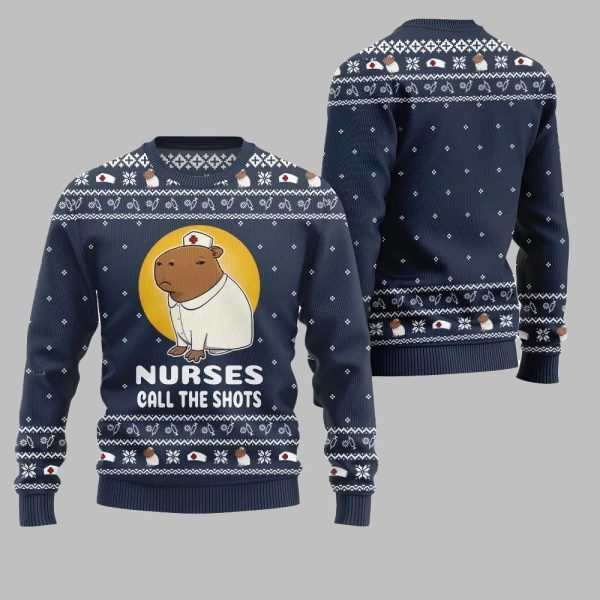 2025 Christmas Nurse Capybara Call The Shots Ugly Christmas Sweater 5