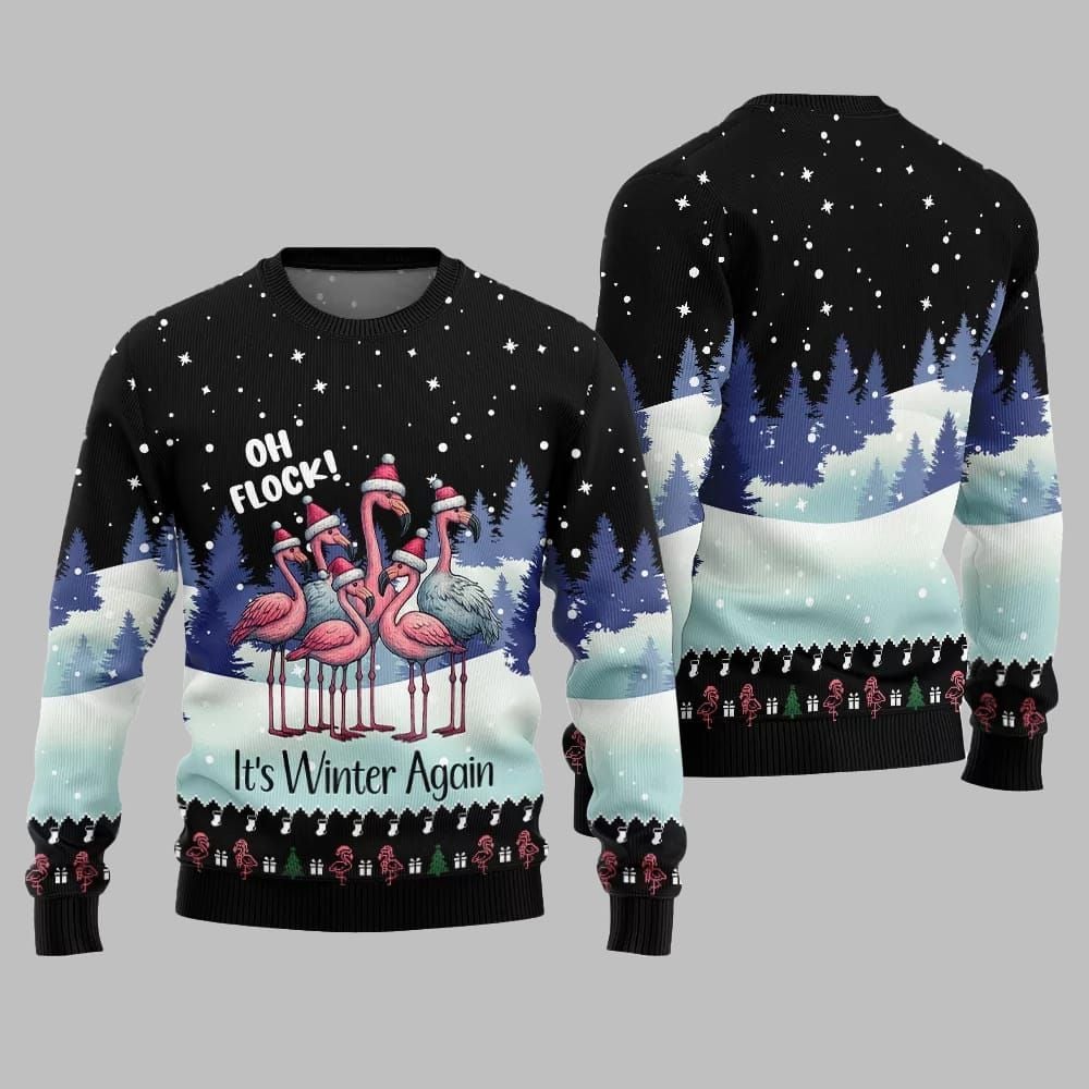 2025 Christmas Oh Flock Flamingo Ugly Christmas Sweater 1 2025 Christmas Oh Flock Flamingo Ugly Christmas Sweater 1