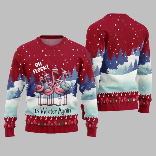 2025 Christmas Oh Flock Flamingo Ugly Christmas Sweater 2