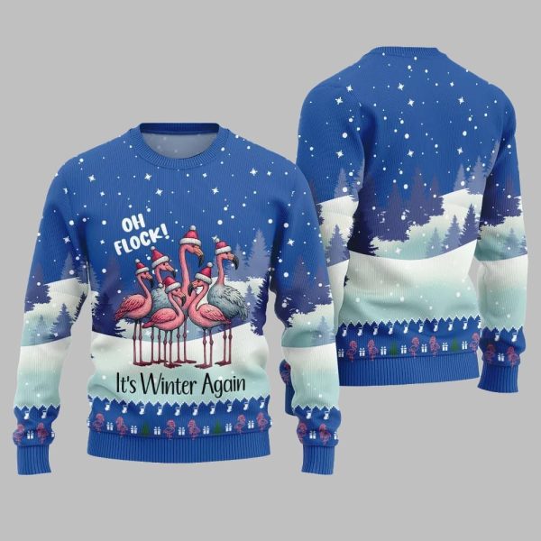 2025 Christmas Oh Flock Flamingo Ugly Christmas Sweater 3