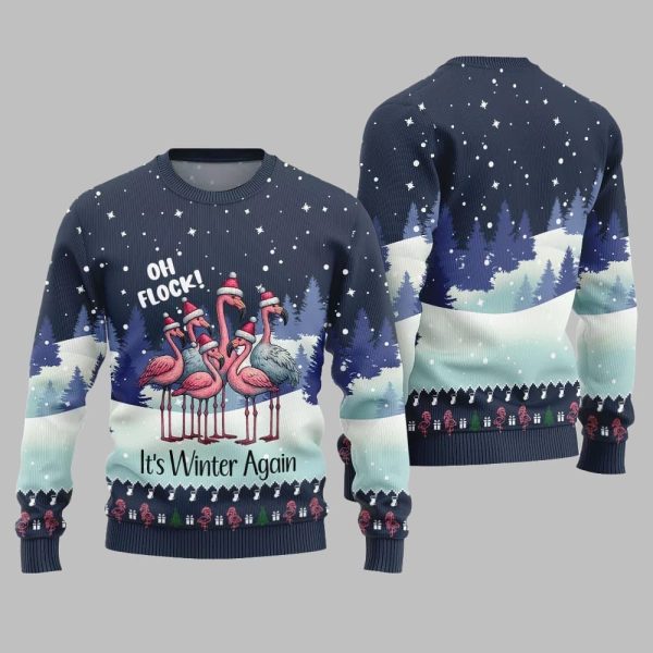 2025 Christmas Oh Flock Flamingo Ugly Christmas Sweater 5